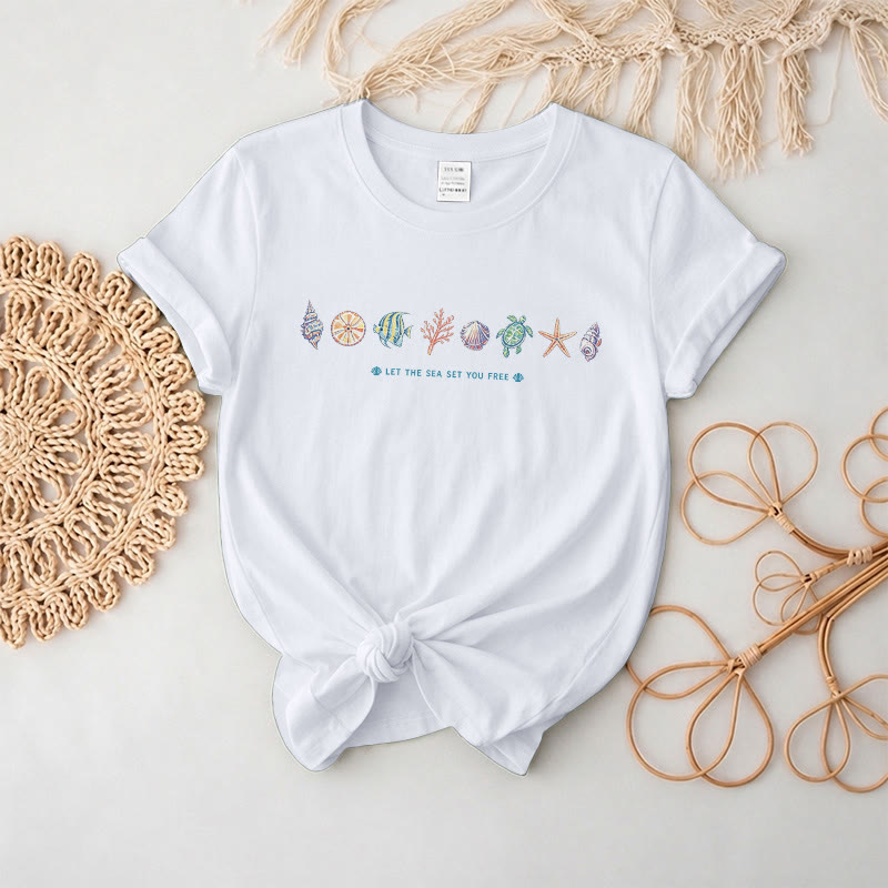 Rubbyoo Beach Day Graphic Tee  - Cartoon Coastal Sketch | Eye-Catching Summer Vacation Look - White - 2XL - image 5