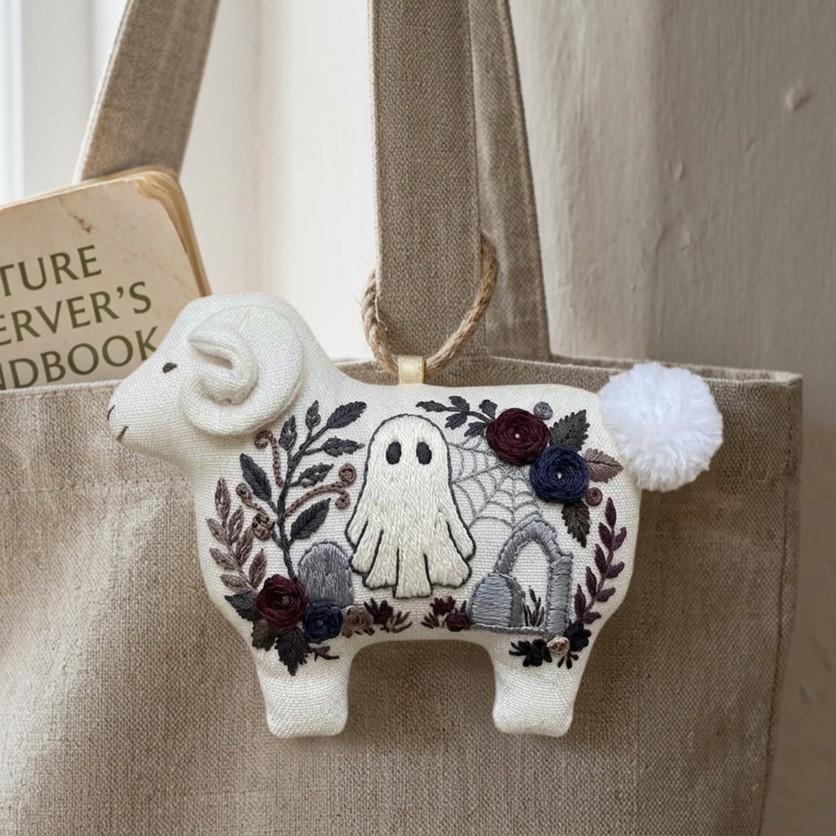 Rubbyoo Lamb-shaped Embroidery Kit - Whimsical Ghost | Spooky Hanging Ornament | Unique Handmade Collection  - image 5