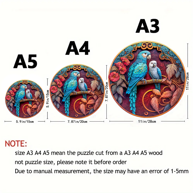 Round Peacock And Bird - Wooden Jigsaw Puzzle