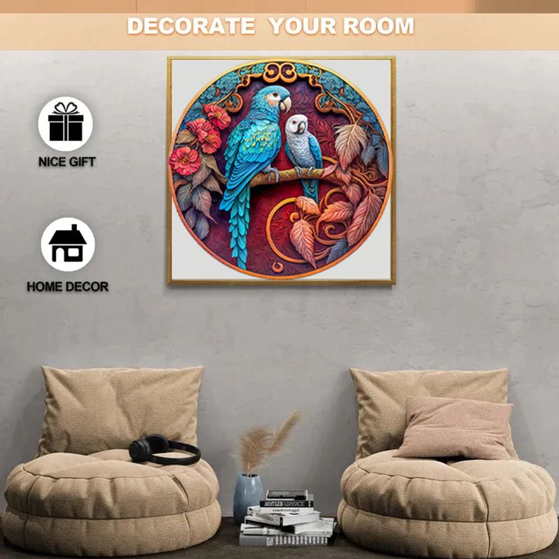 Round Peacock And Bird - Wooden Jigsaw Puzzle