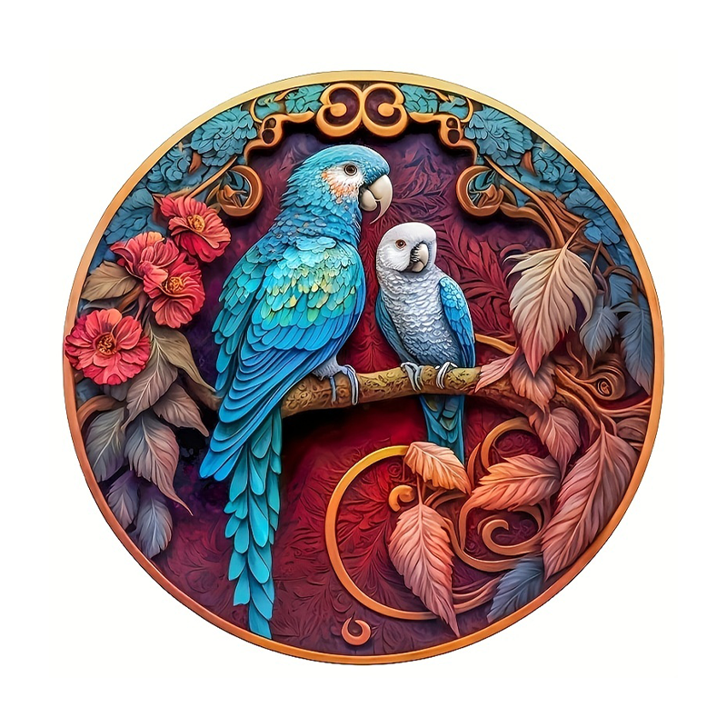 Round Peacock And Bird - Wooden Jigsaw Puzzle
