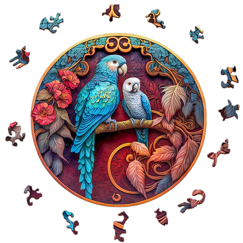 Round Peacock And Bird - Wooden Jigsaw Puzzle