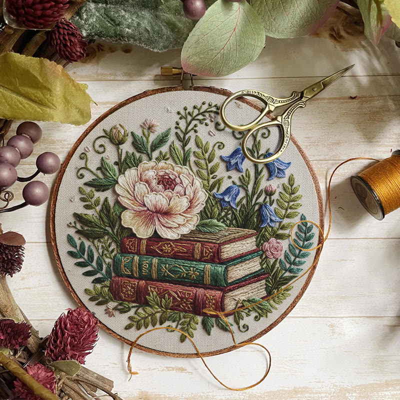 Rubbyoo Embroidery Kit - Blooming Flower With Book | Perfect Bookshelf Ornament | Nice Gifts For Her - image 6