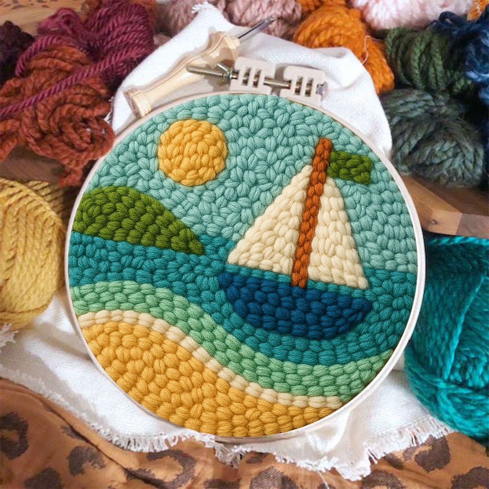 Coastal Sailboat Scene Punch Needle Kit – Novice-ready Handcraft | Charming Decor Accent - image 6
