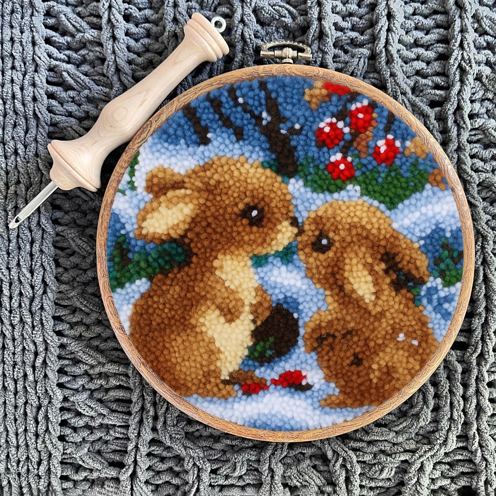 Winter Bunny Pair Punch Needle Kit - Artisan-made Craft | Winter Hanging For Home Decor - image 11