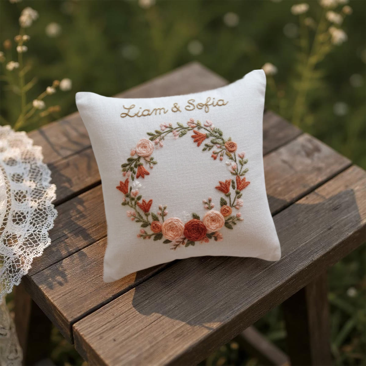 Rubbyoo Personalized Ring Bearer Pillow Embroidery Kit - Peach Coral Floral Wreath | Top Gifting Choice | Memorable Keepsake Decor - image 9