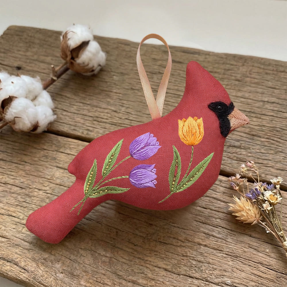 Rubbyoo Cardinal Embroidery Kit - Vivid Flowers | Stuffed Bird Toy | Personalized Craft For Mom  - image 3