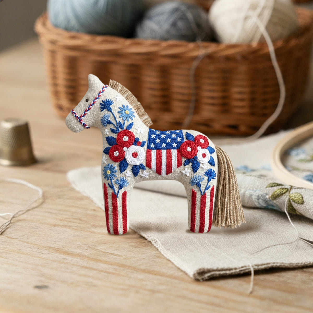 Rubbyoo Dala Horse Embroidery Kit - US Flag Inspired Design | Floral Celebration Gift | Home Patriotic Decor - image 4