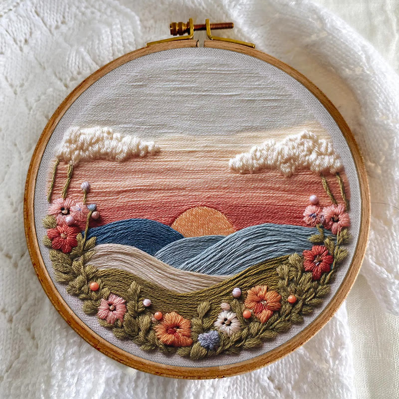 Rubbyoo Embroidery Kit - Floral Sunset Landscape | Scenic Diy Craft | Artistic Home Accent Kit - image 7