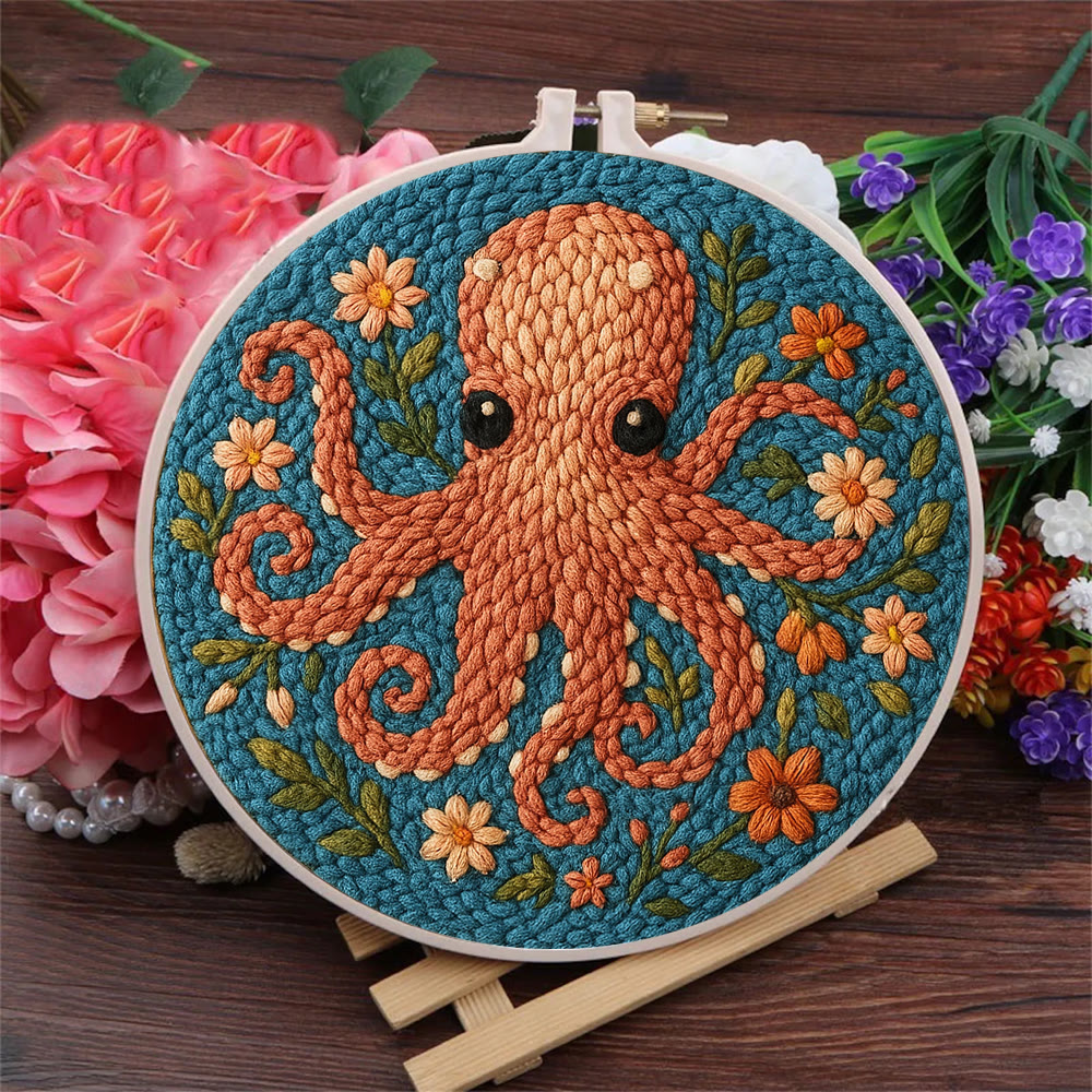 Floral Octopus Punch Needle Kit - Diy Punch Needle Coaster | Whimsical Handmade Artwork | Creative Gift For Friends - image 4