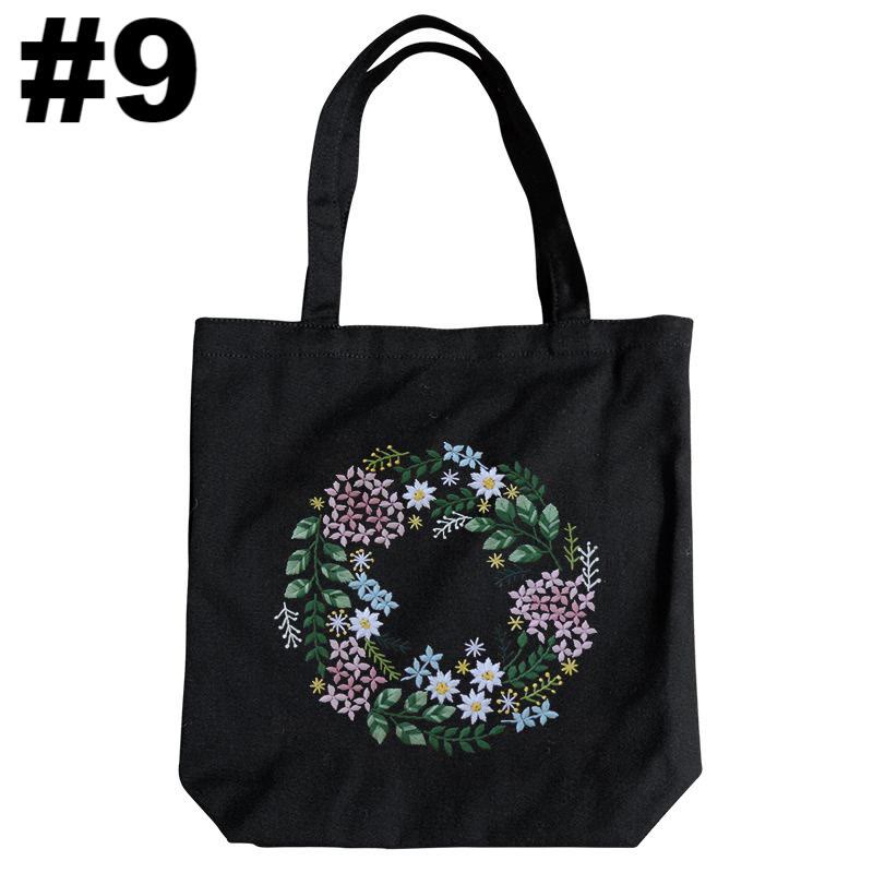 Embroidery Black Canvas Tote Bag Kits | Easy Craft For Beginners |  Diy Embroidered Flower Bags - #9 - image 10
