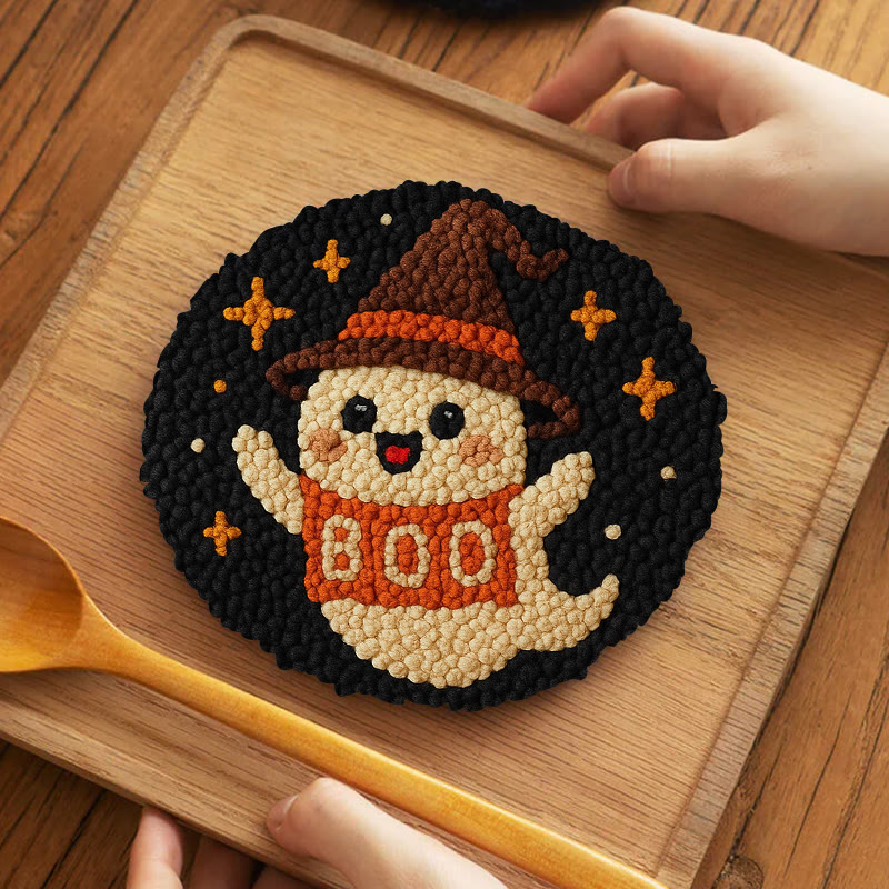 Happy Boo Punch Needle Kit - Cute Halloween Craft |  Beginner Stitching Pattern - 5 inch Coaster Kit - image 4