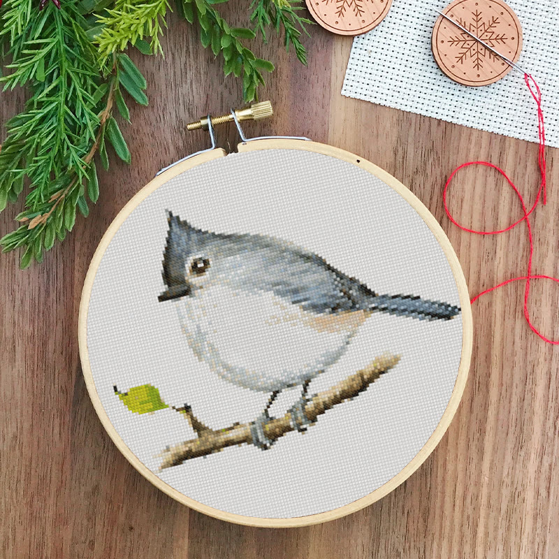  Cross Stitch Kit - Little Tufted Titmouse | Sewing Animal Craft | Living Room Ornament - image 6