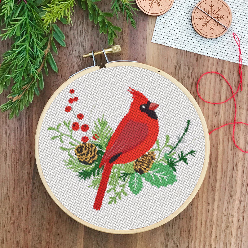  Cross Stitch Kit - Northern Cardinal | Floral Bird Stitch Art | Nice Handmade Decorative Craft  - image 6
