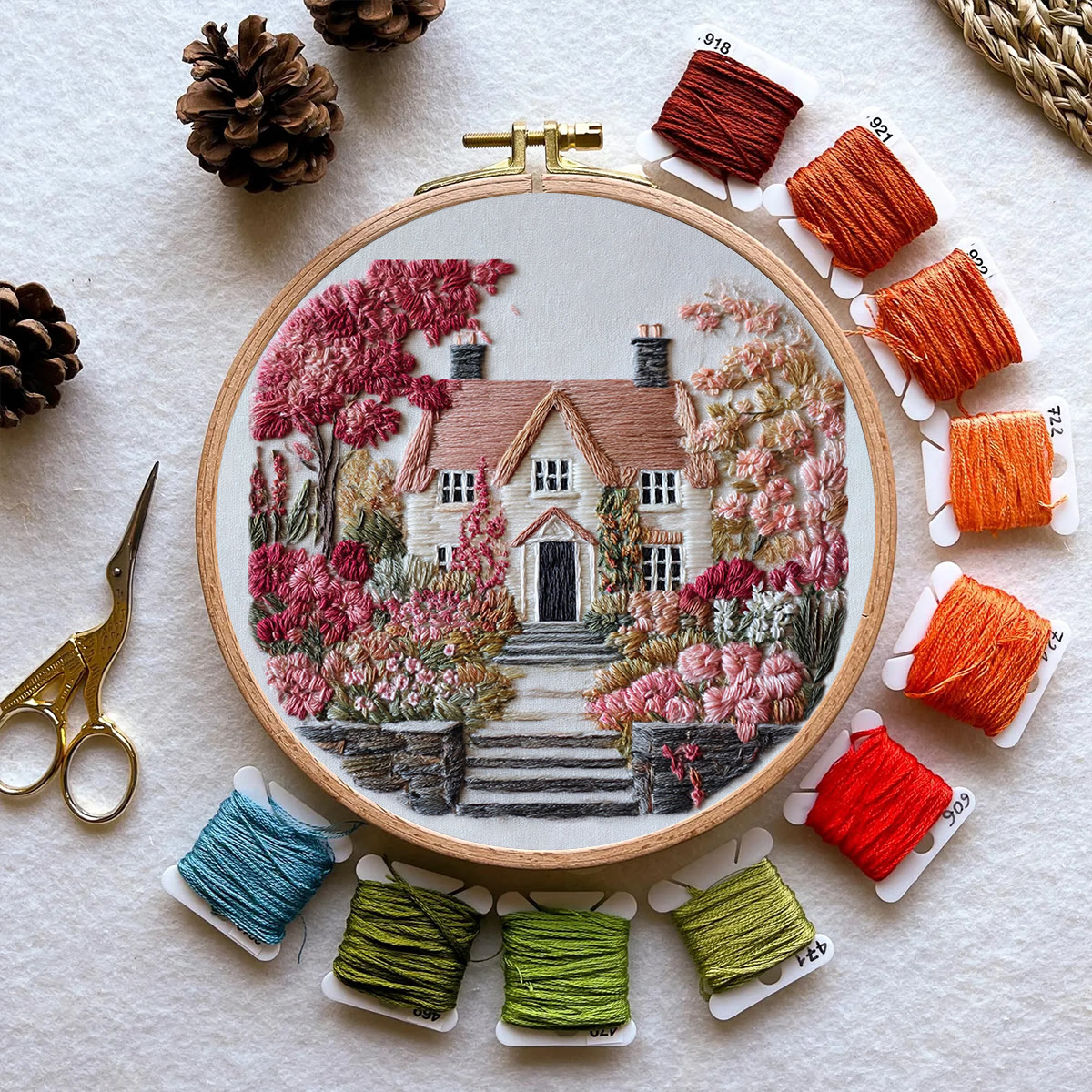 Rubbyoo Embroidery Kit - Autumn Floral Cottage | Relaxing Craft Activity | Inviting Home Touch - image 11