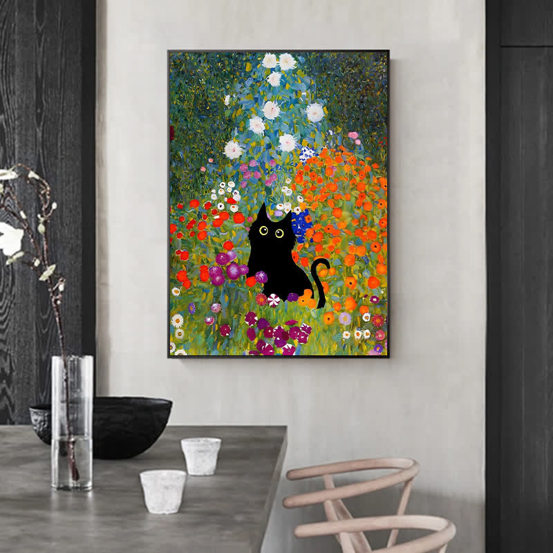 Rubbyoo Black Cat In Flowers Garden - Wooden Jigsaw Puzzle