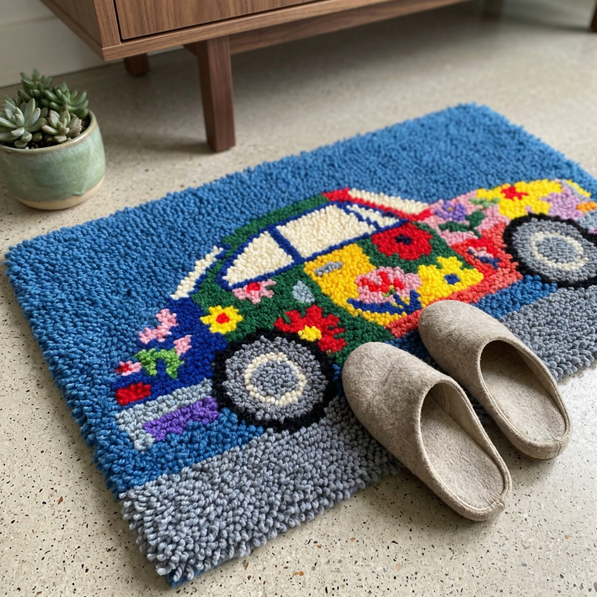 Rubbyoo Latch Hook Rug Kit - Retro Car | Entryway Flloor Decor | Perfect For Beginner - image 4
