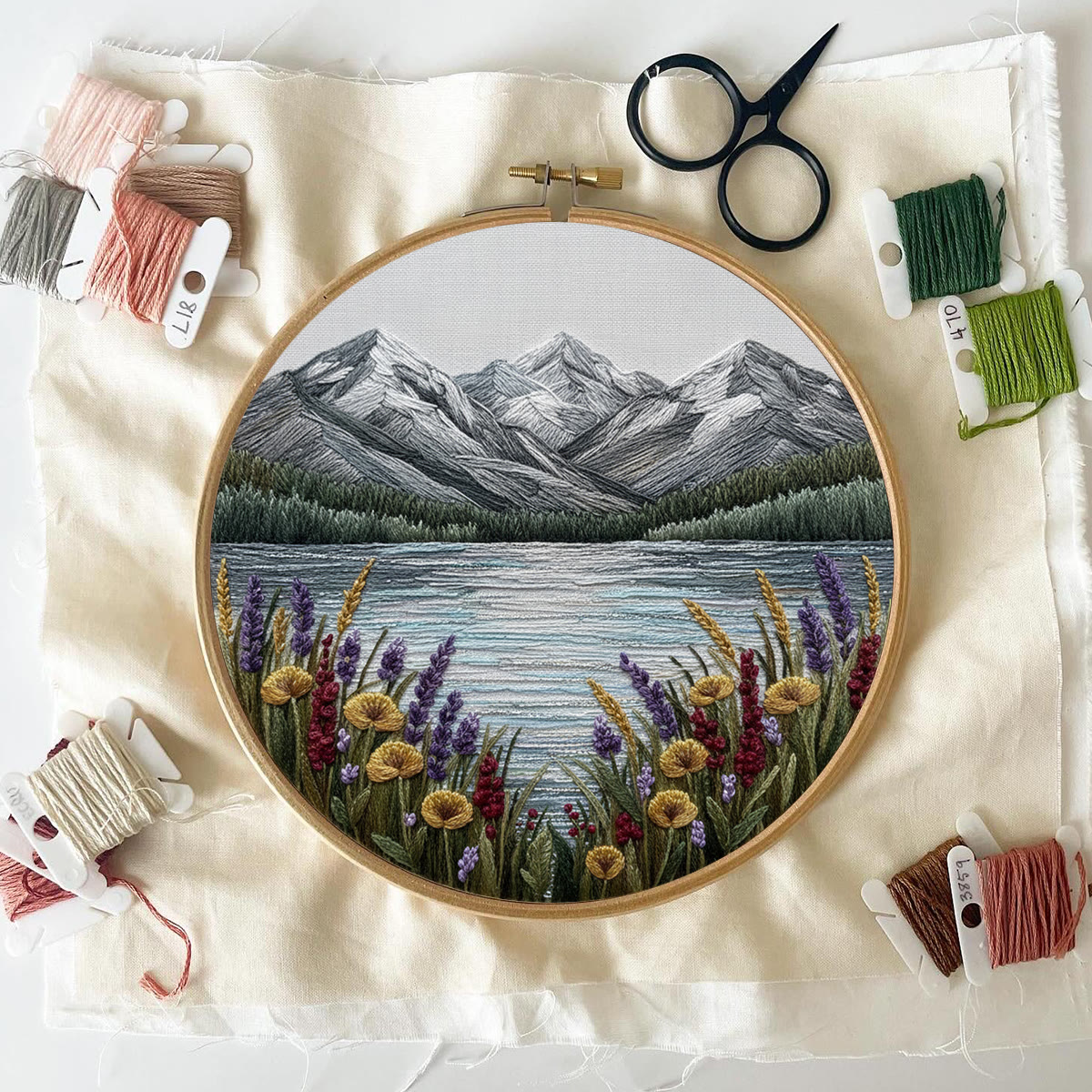 Rubbyoo Embroidery Kit - Mountain Lake | Landscape Hoop Art | Perfect Wall Hanging - image 5