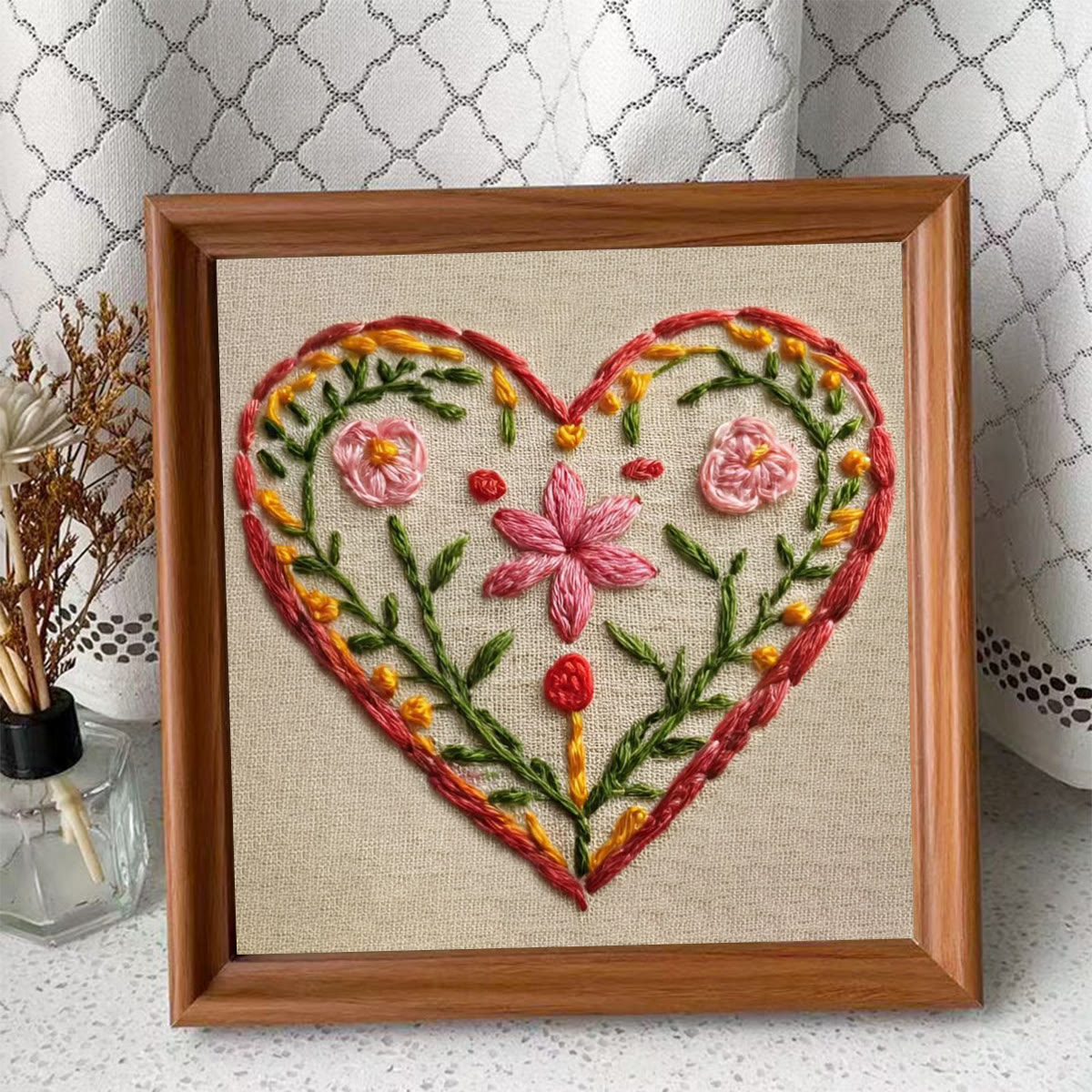 Rubbyoo Embroidery Kit - Heart-shaped Floral | Household Wall Decor | Beginner-friendly Craft - Embroidery Kit Plus An Extra Frame - image 4