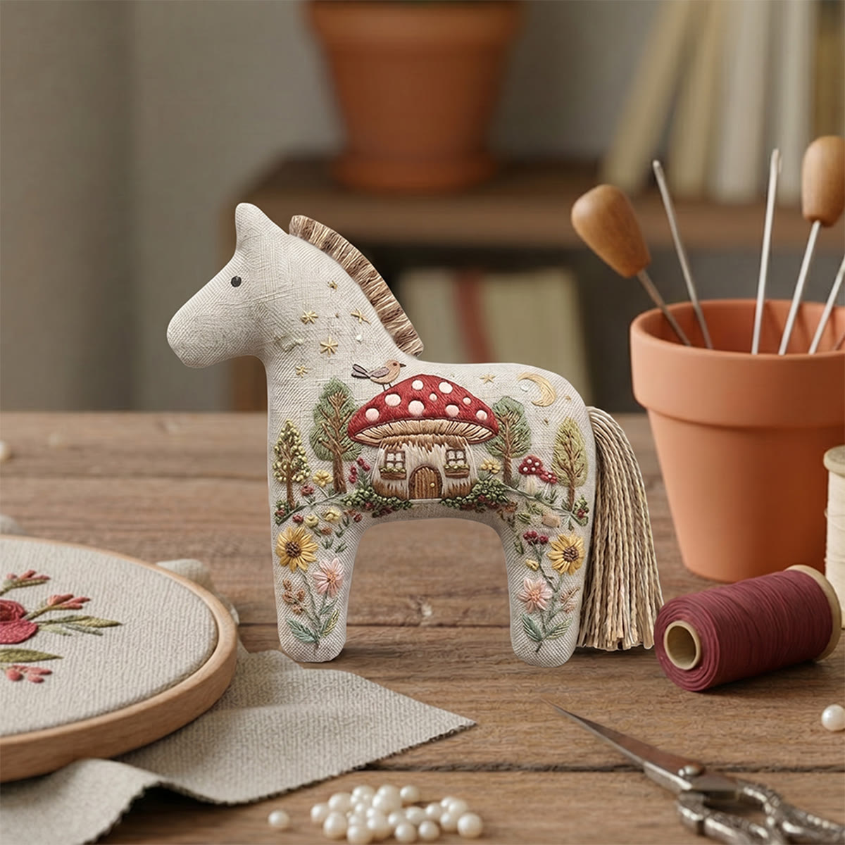 Rubbyoo Dala Horse Embroidery Kit - Mushroom House | Unique Gift For Her | Cute Bag Charm - image 6