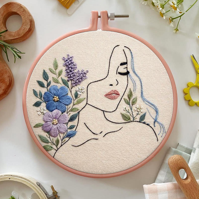 Rubbyoo Embroidery Kit - Woman With Flower | Diy Floral Craft | Easy Needle Artwork  - image 3