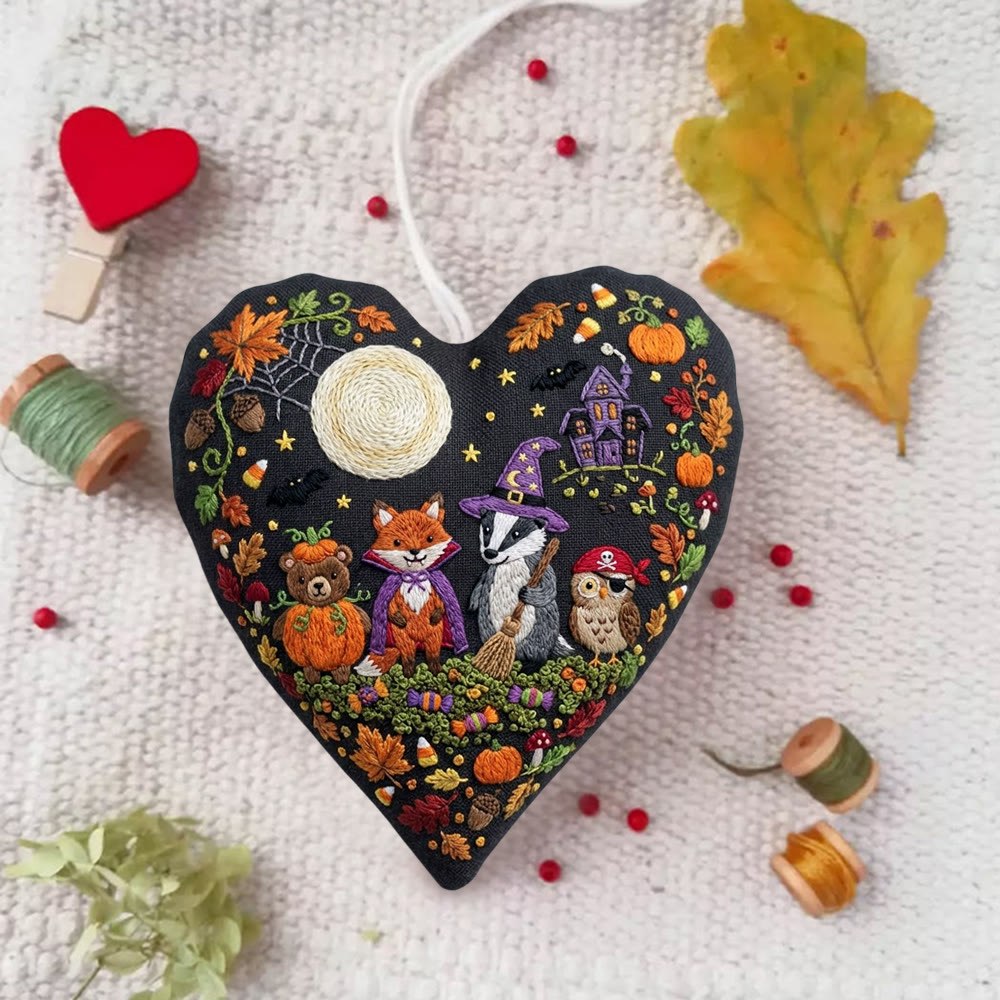 Rubbyoo Heart Embroidery Kit - Spooky Forest Friends  | Adorable Woodland Animals & Forest Motif | Hand-stitched Funny Gift For Animal Lover - image 3
