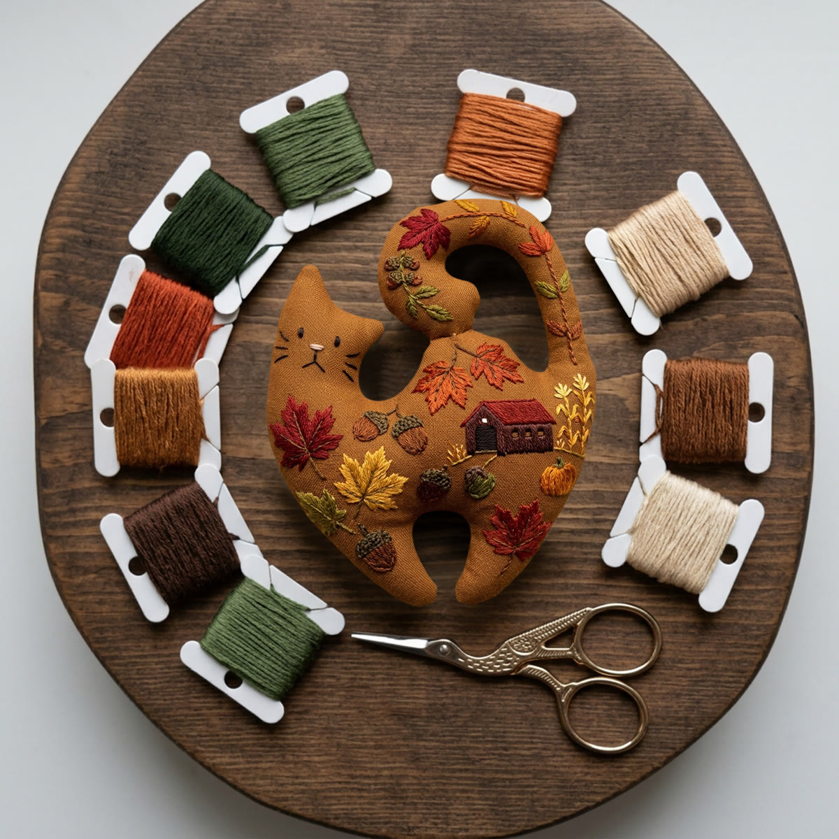 Rubbyoo Kitty Embroidery Kit - Autumn Maple | Cozy Earth Brown Ornament | Funny DIY Handicraft - image 7