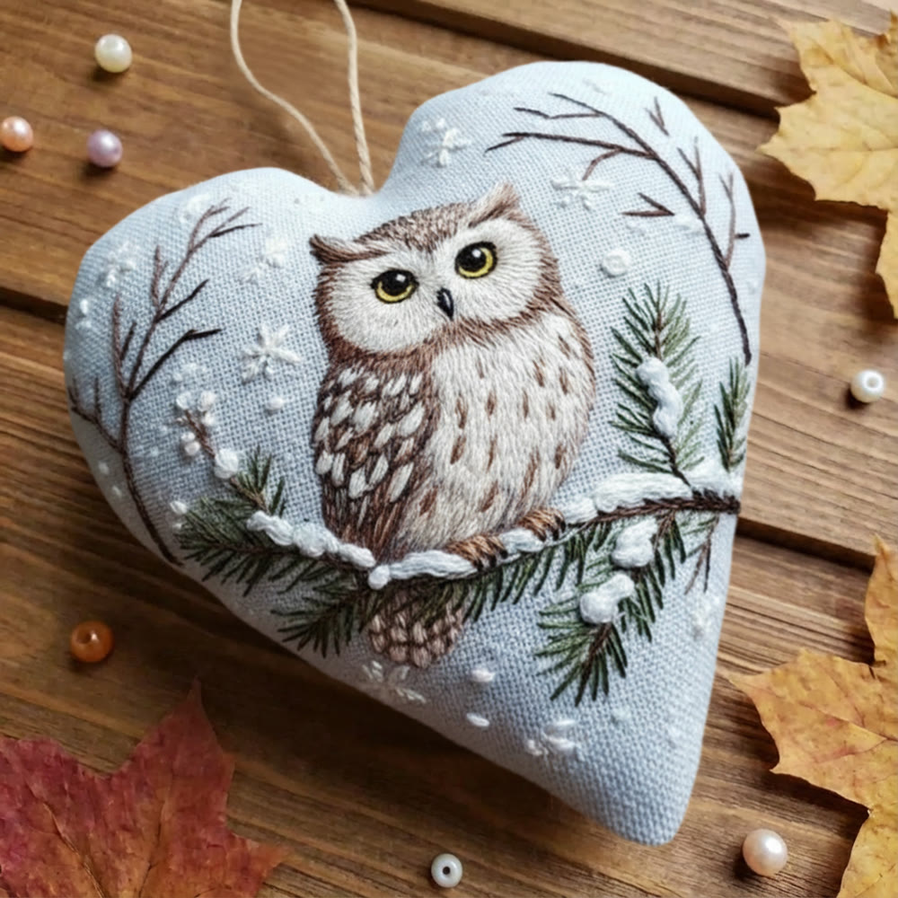 Rubbyoo Heart Embroidery Kit - Snowy Owl Pine Branch | Easy DIY Starter Kit | Festive Winter Home Piece - image 10