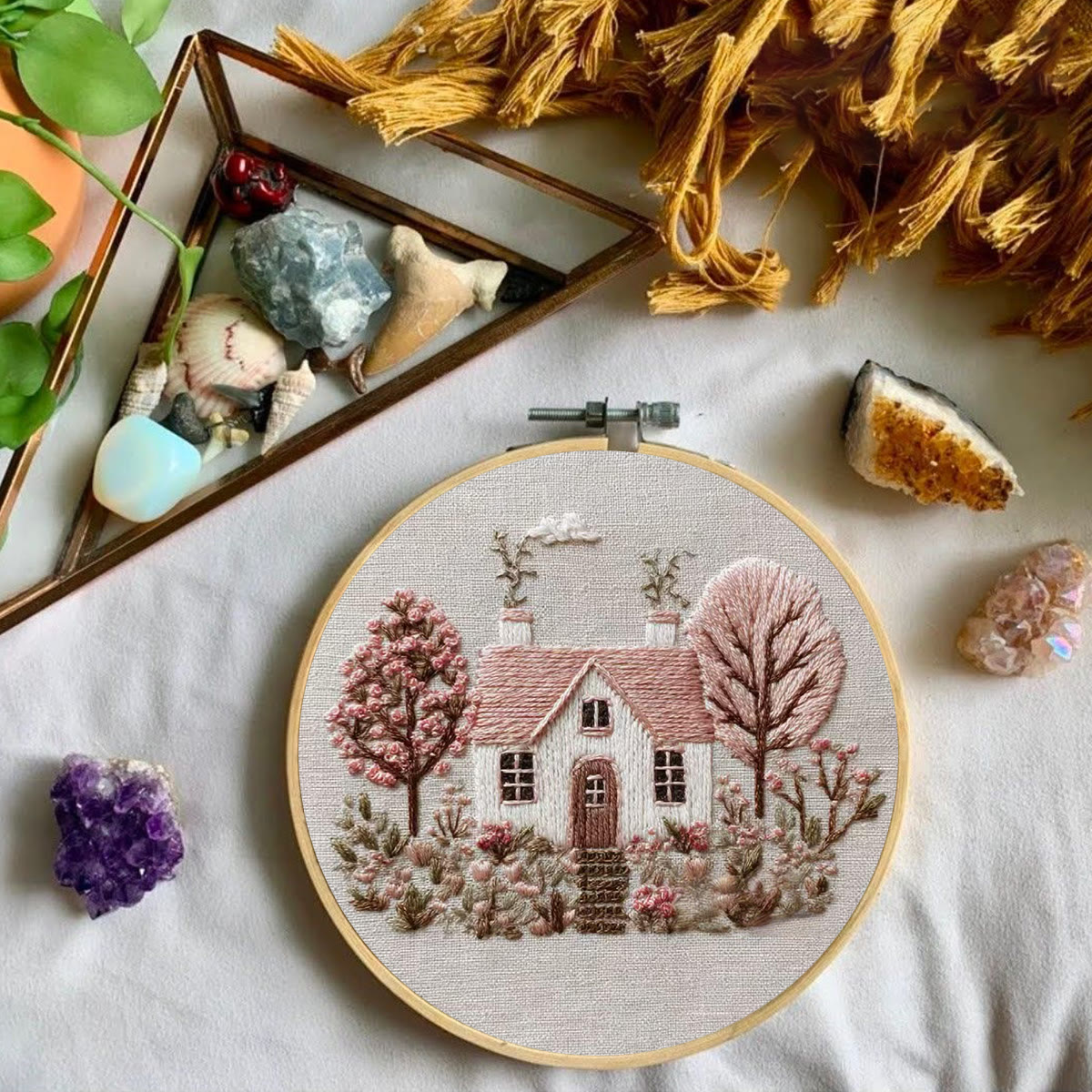 Rubbyoo Embroidery Kit - Pastel Cottage Scene | Cozy Wall Ornament | Newbie-suitable Handmade - image 8