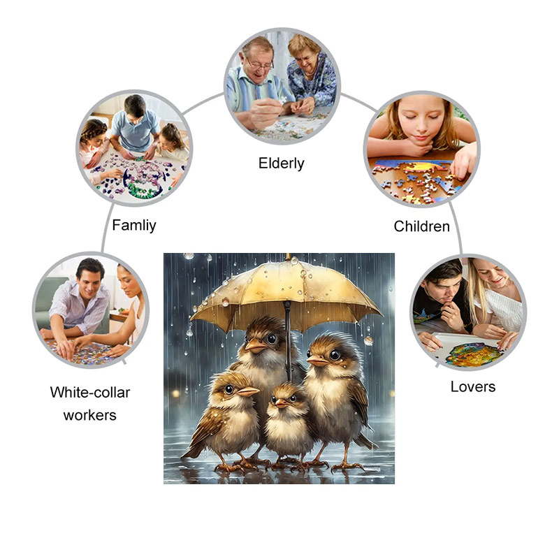 Auspicious Bird Swallow Family - Wooden Jigsaw Puzzle