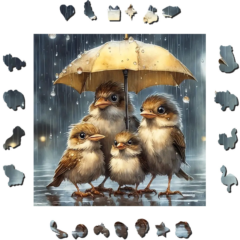 Auspicious Bird Swallow Family - Wooden Jigsaw Puzzle