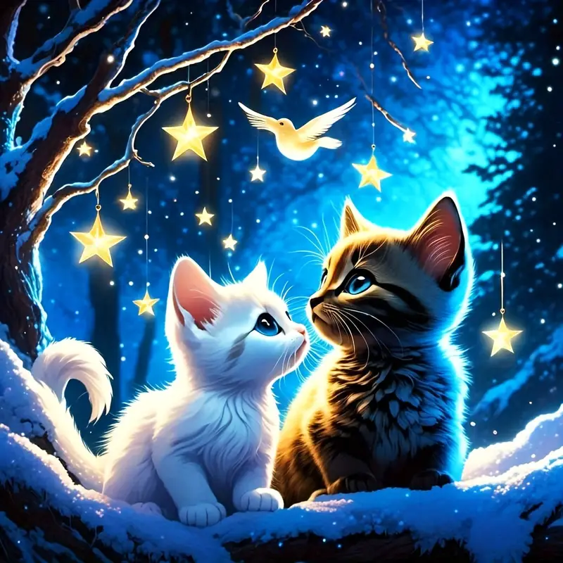 Cats Under The Starry Night Scene - Wooden Jigsaw Puzzle