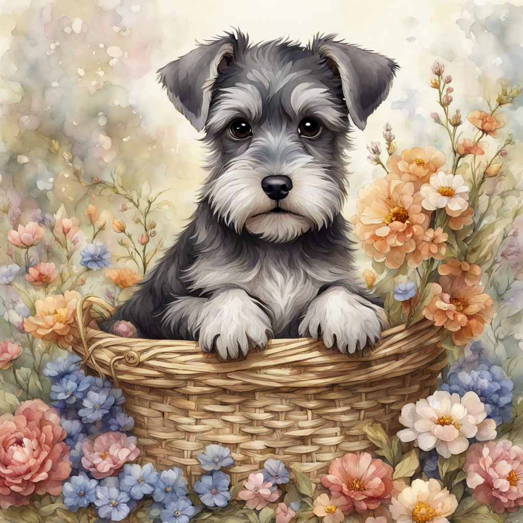 puppy holdis a bouquet of flowers - Wooden Jigsaw Puzzle