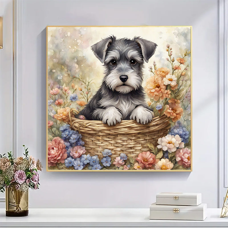 puppy holdis a bouquet of flowers - Wooden Jigsaw Puzzle