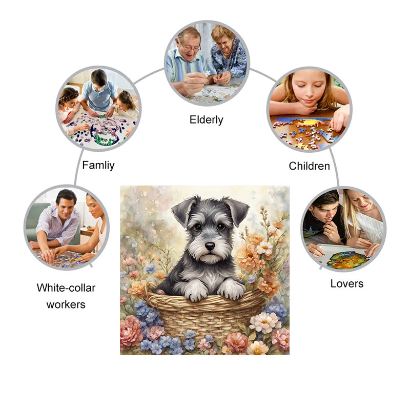 puppy holdis a bouquet of flowers - Wooden Jigsaw Puzzle