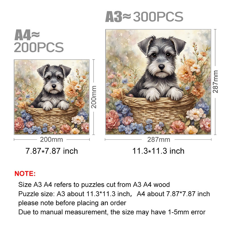 puppy holdis a bouquet of flowers - Wooden Jigsaw Puzzle