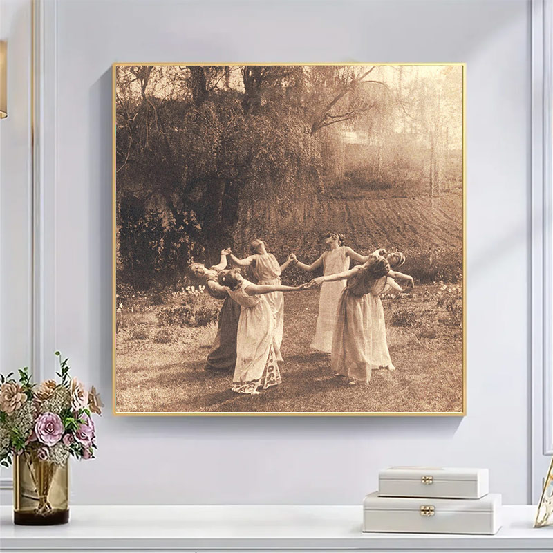 Circle Of Witches Vintage Women Dancing - Wooden Jigsaw Puzzle