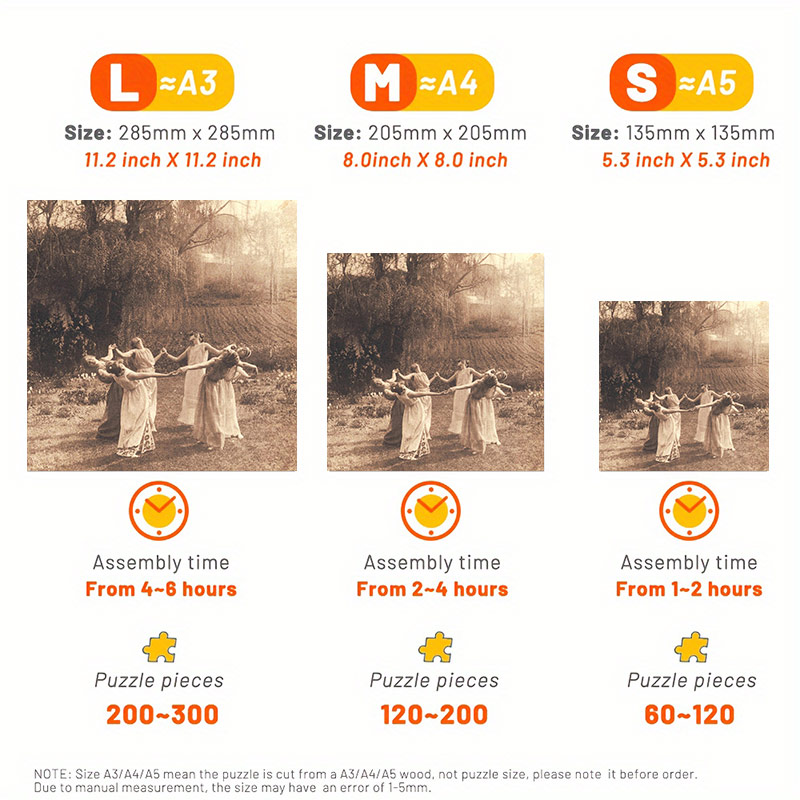 Circle Of Witches Vintage Women Dancing - Wooden Jigsaw Puzzle