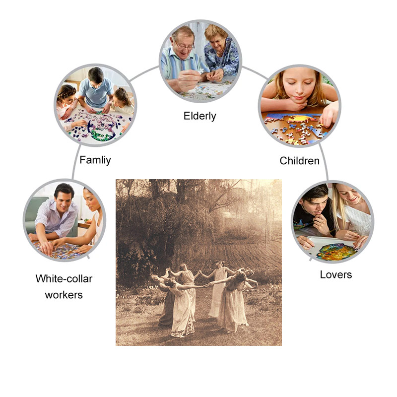 Circle Of Witches Vintage Women Dancing - Wooden Jigsaw Puzzle
