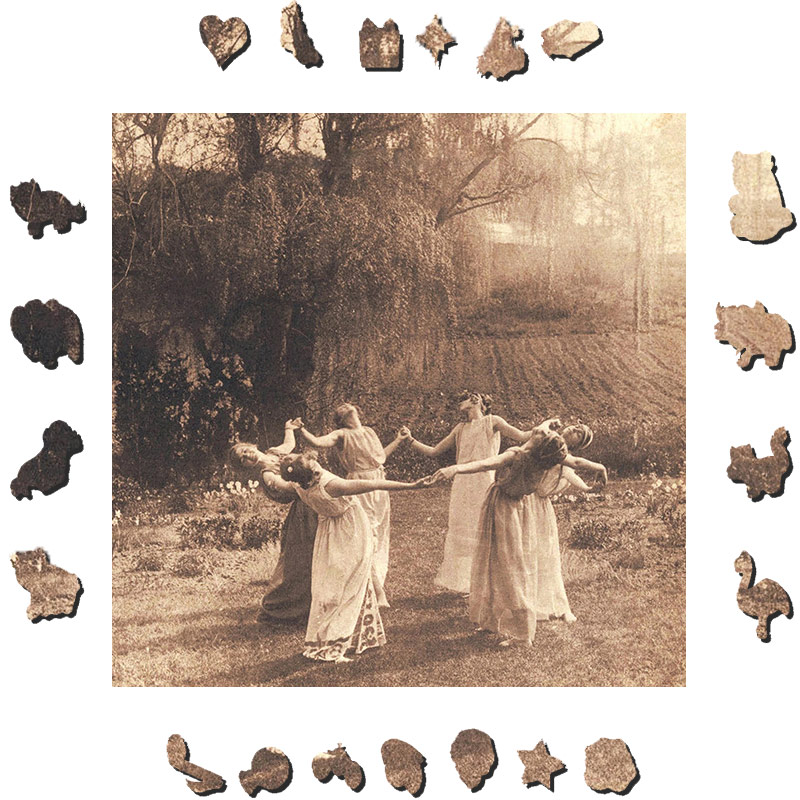 Circle Of Witches Vintage Women Dancing - Wooden Jigsaw Puzzle