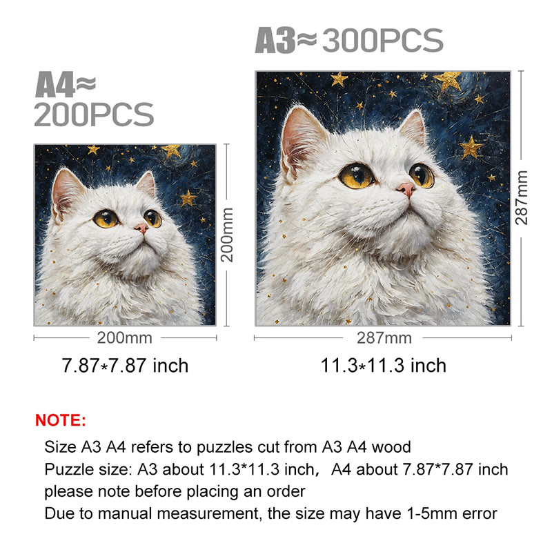 White cat under the starry sky - Wooden Jigsaw Puzzle