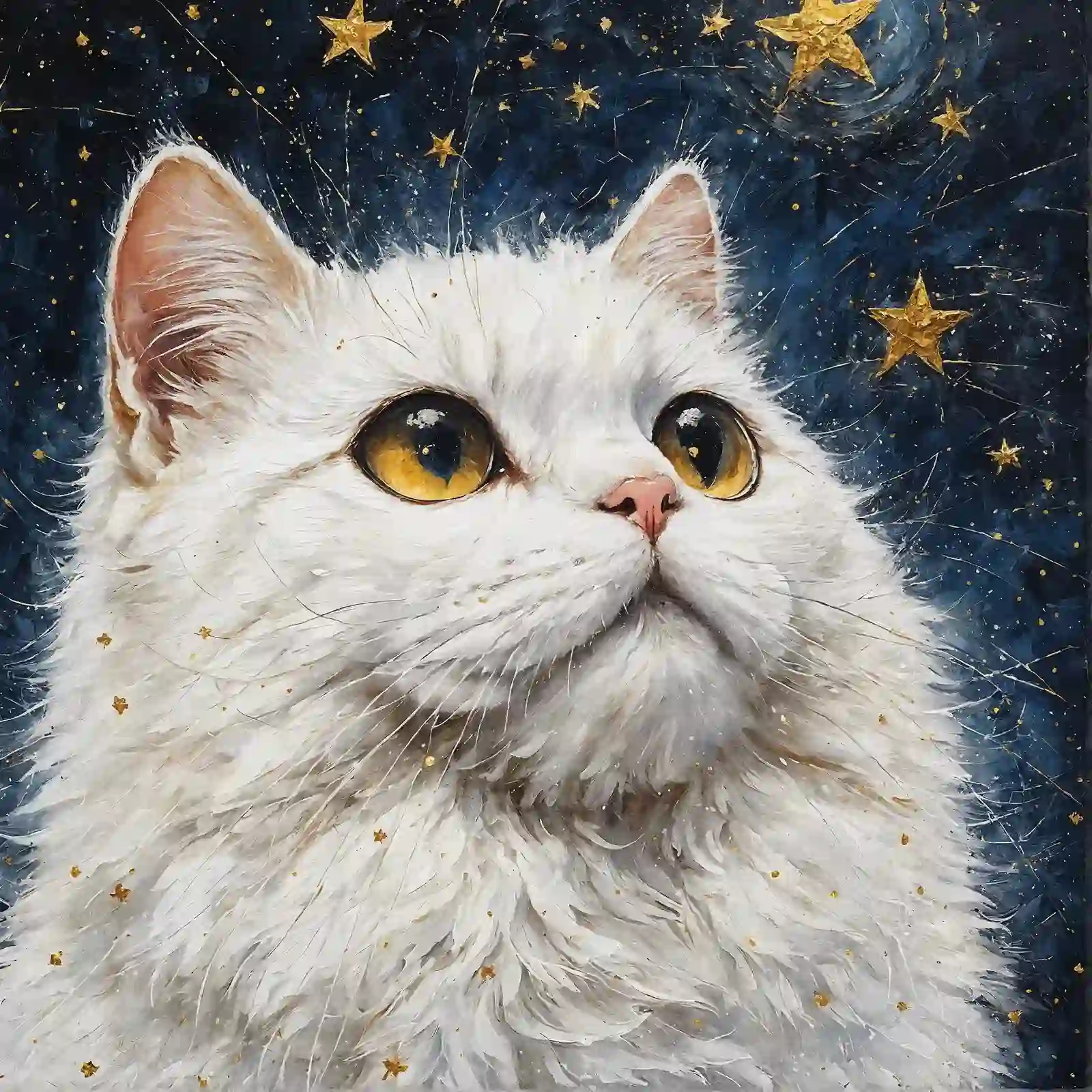 White cat under the starry sky - Wooden Jigsaw Puzzle
