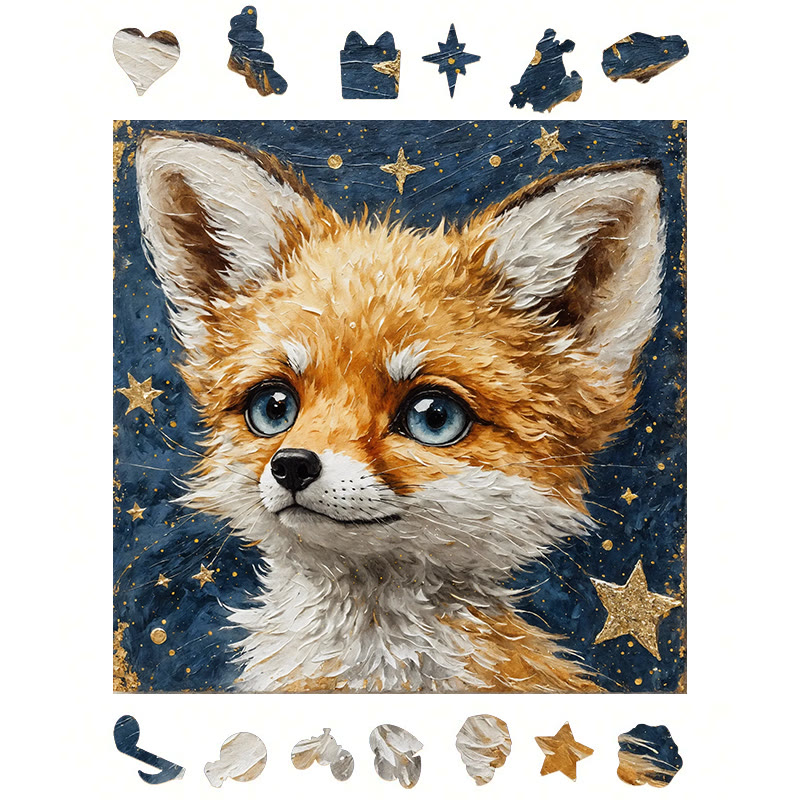  Fox under the starry sky - Wooden Jigsaw Puzzle