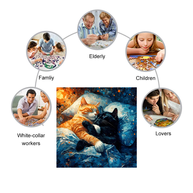 Sleepy cats in bed - Wooden Jigsaw Puzzle