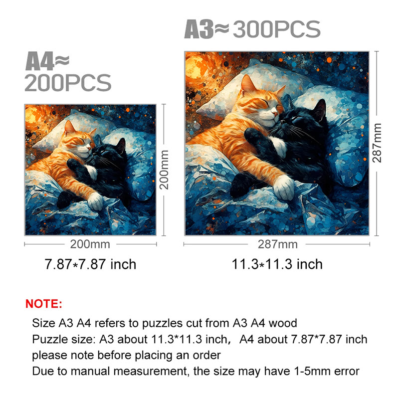 Sleepy cats in bed - Wooden Jigsaw Puzzle