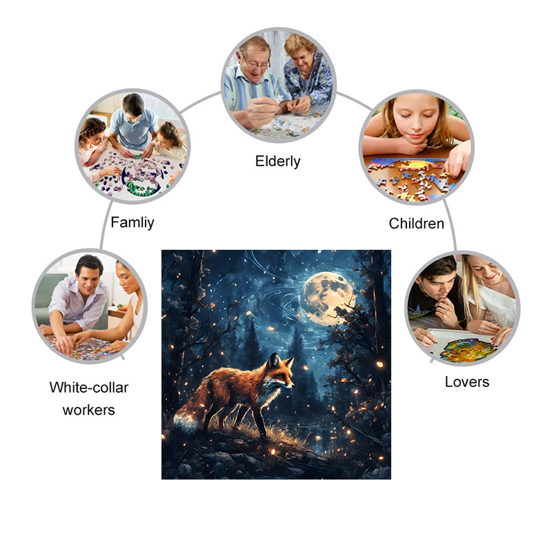 Fox walking in the mysterious forest - Wooden Jigsaw Puzzle