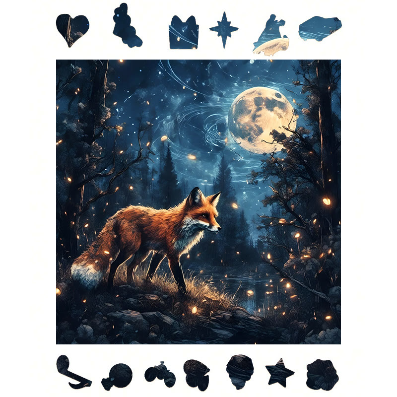 Fox walking in the mysterious forest - Wooden Jigsaw Puzzle