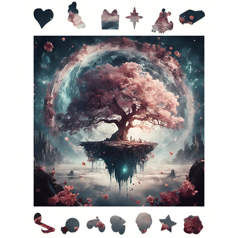 sakura on island - Wooden Jigsaw Puzzle