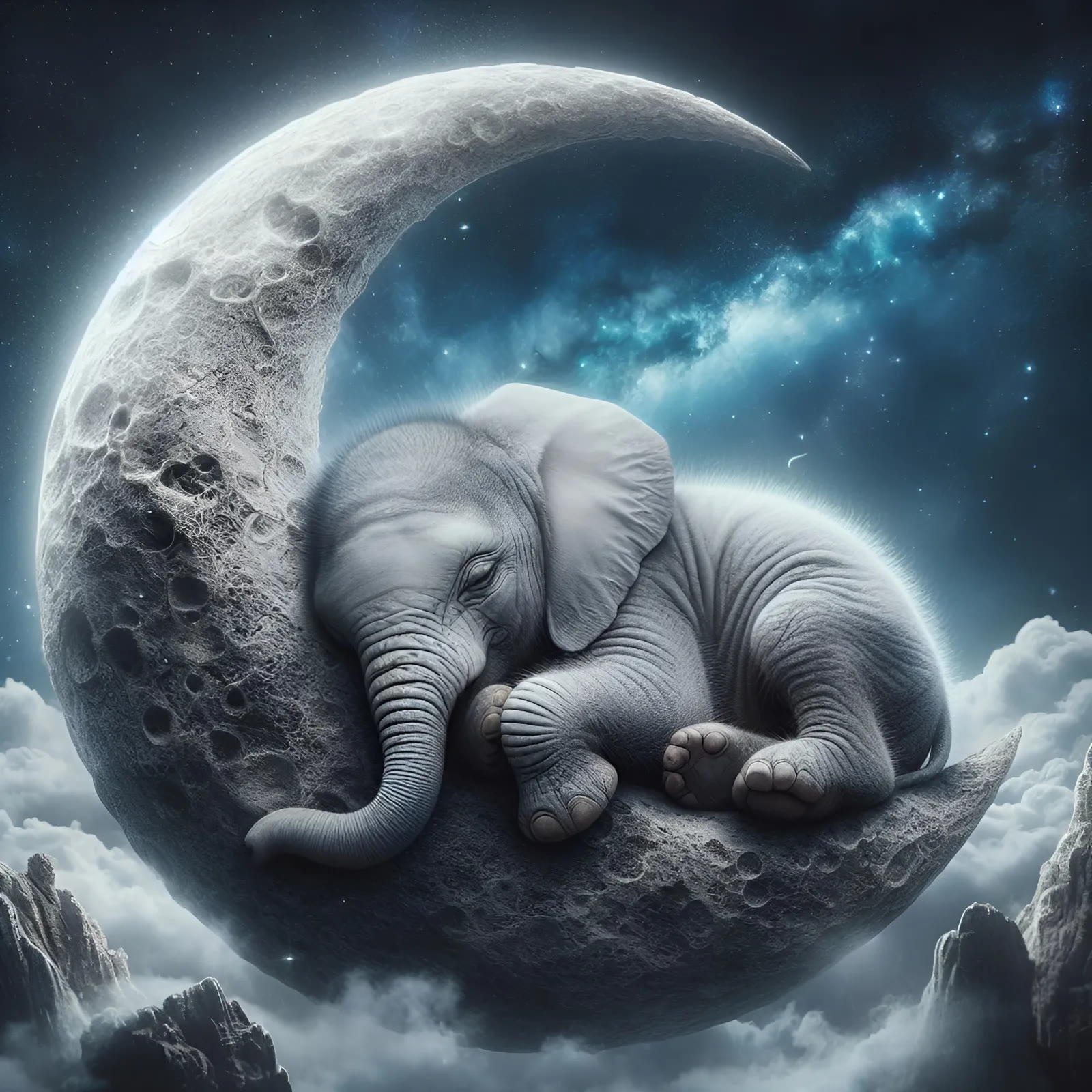 Sleepy Elephant on the Moon - Wooden Jigsaw Puzzle