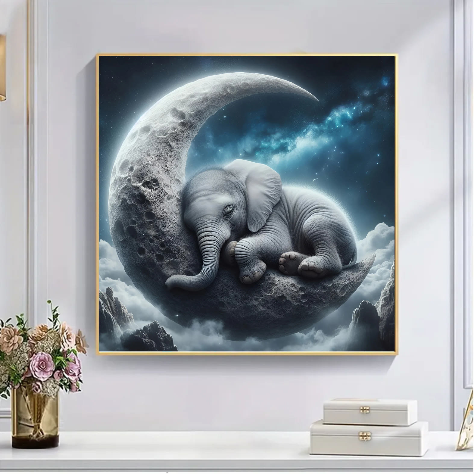 Sleepy Elephant on the Moon - Wooden Jigsaw Puzzle